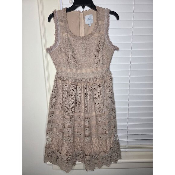 Lorde Dresses & Skirts - Mod Cloth XS Lace Sleeveless Beige Dress tan crochet lined wedding croquet
